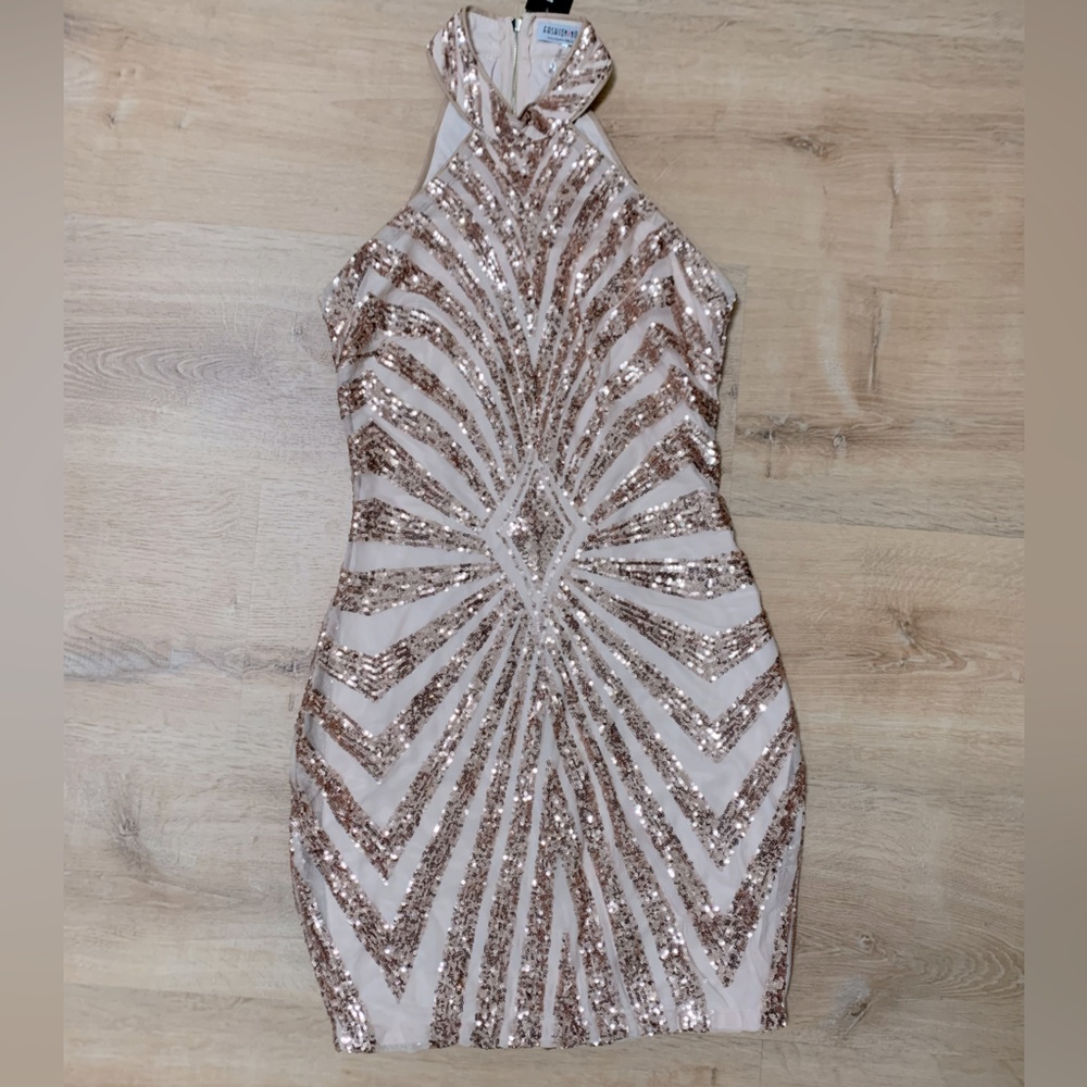 Rose Gold Sequin Party Dress Sz Small